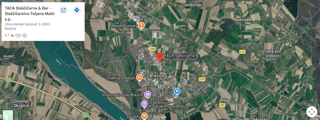 Lokacija slaščičarne Taca v Brežicah